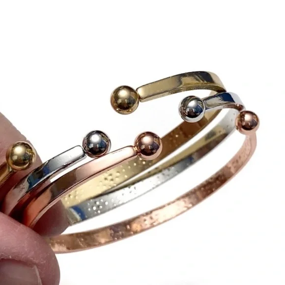 $3/20 Love Bracelets Triple Stacking Stamped Word Metal Cuffs Tri Color - Picture 6 of 7